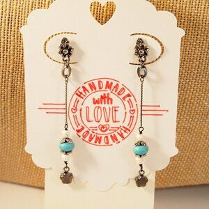 Long Howlite Turquoise Earrings Boho Dangle Pierced or Clip-on Earrings